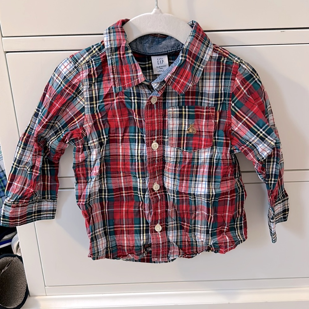 Gap plaid toddler button down shirt, 18-24 mths